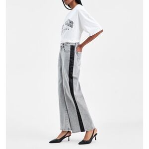Bar III Gray Wide Leg jeans, with a black satin strip down the sides!